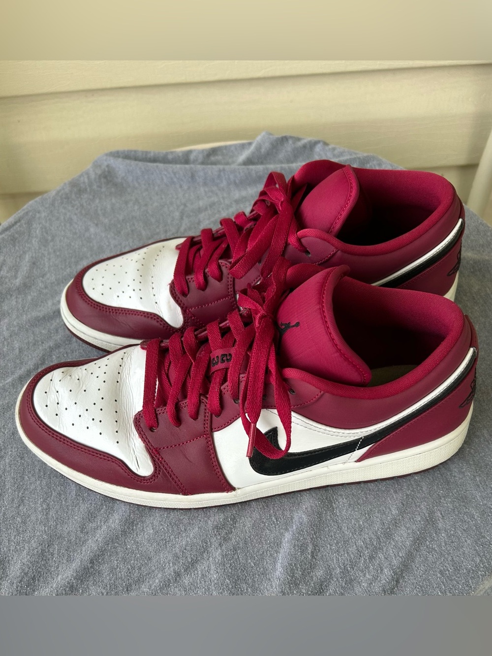 Jordan 1 Noble Red and White Low-Top Sneakers - Picture 2 of 9